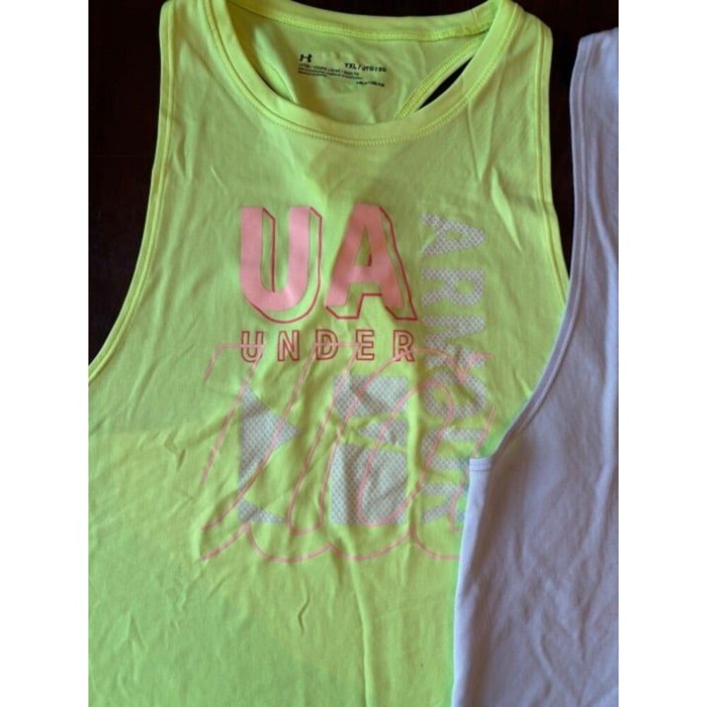 Under Armor racer back tank top, size YXL, Athletic breathable heat gear neon - Picture 3 of 6